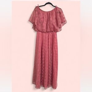 VTG 70s Union Made Pink Lace Prom Dress. Size Small.